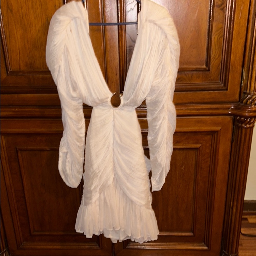 Cream Plunge Neck Bishop Sleeve Wedding Gown